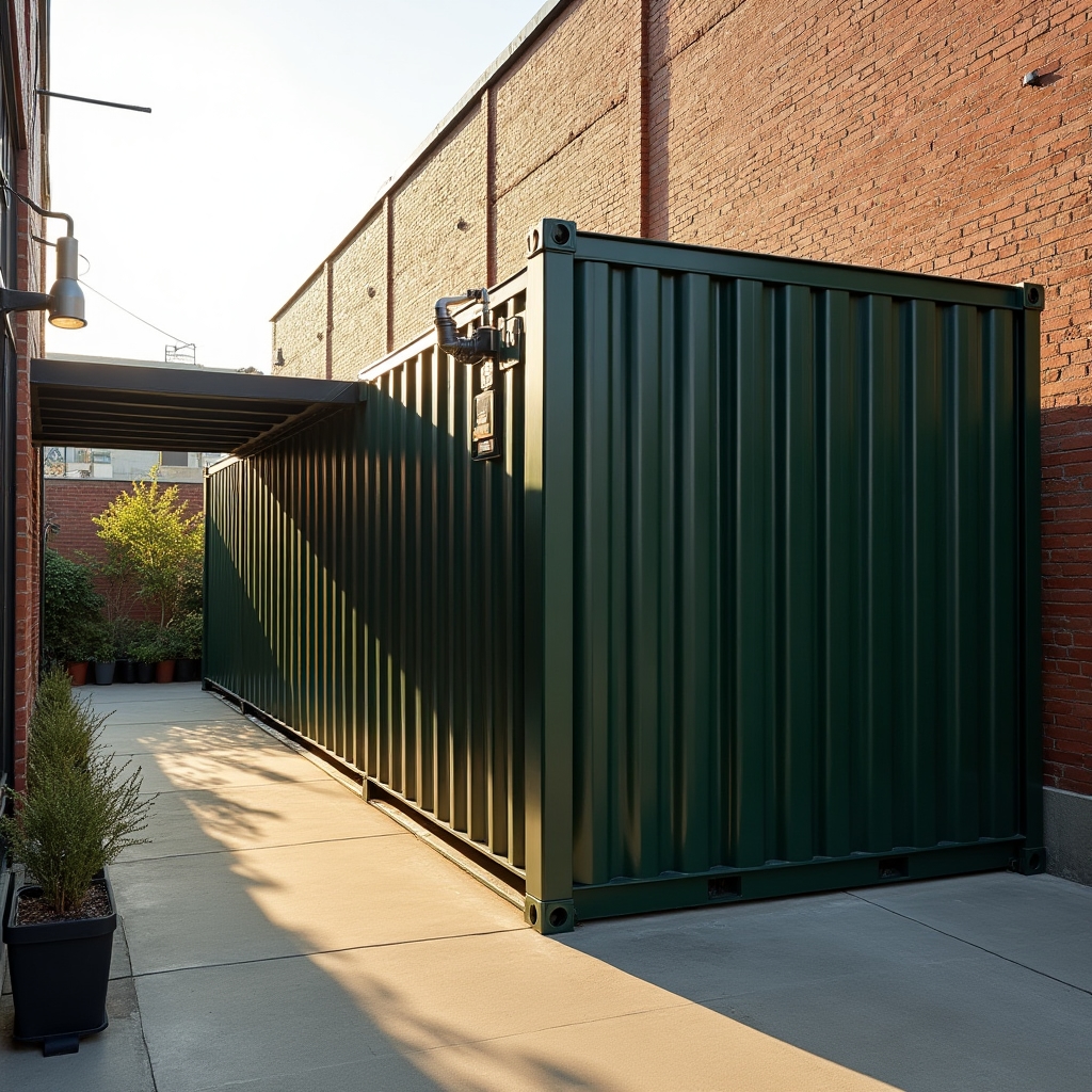 Refurbished shipping container growing room installed outside a restaurant with insulated panelling